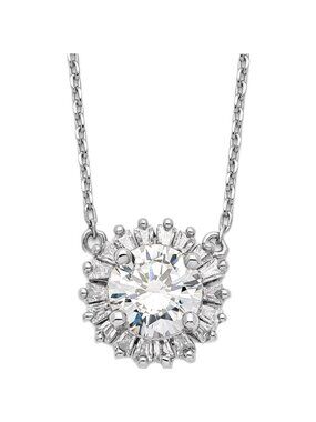 18k White Gold Plated Clear Glass Starburst Pendant 16" Necklace